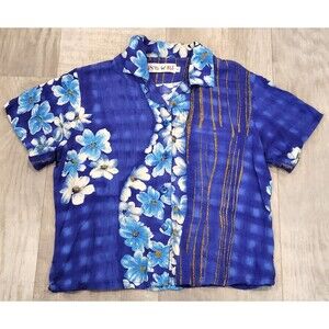 Jams World Boys S Blue Hawaiian Camp Shirt Button Up Panel Print Floral Tropical